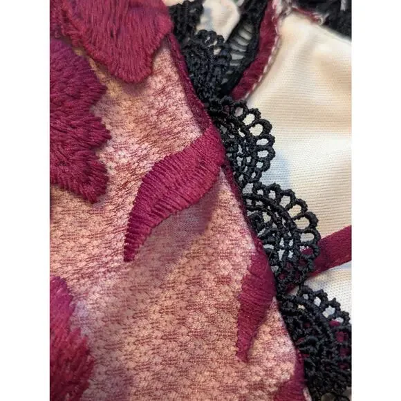 NWT Lulu's Alluring Dream Burgundy Floral Mesh Lace Trumpet Midi Dress Prom S - Picture 11 of 12